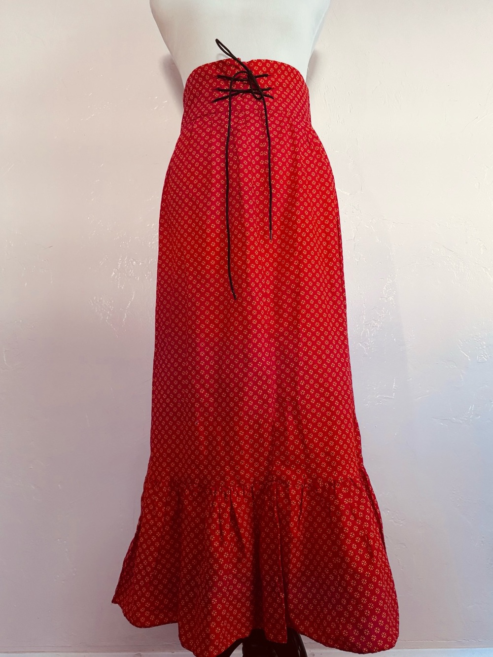 Vintage 60s 70s Handmade Prairie Gunne Sax Insp Corset Lace Up Floral Maxi Skirt